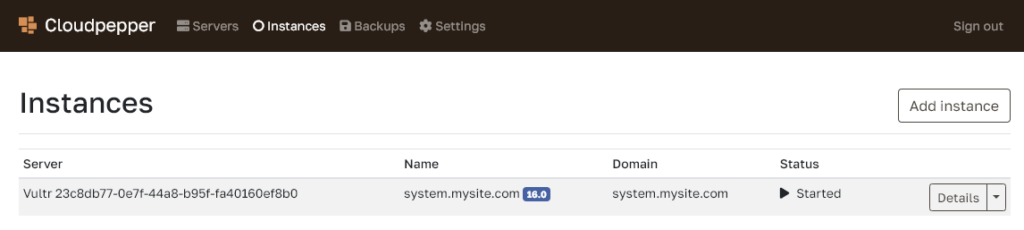 Odoo instance created
