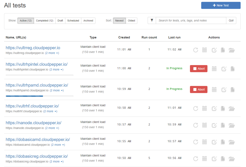 loader.io test All running Odoo response time tests with loader.io