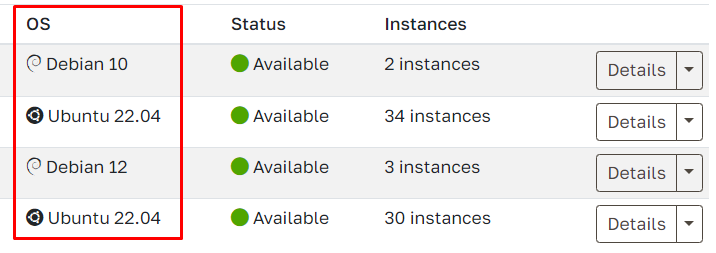 Server information column for provisioned odoo servers