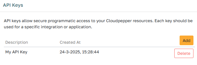 API Key management for Cloudpepper