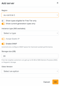 Options to create an AWS server with Cloudpepper
